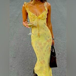 NWT Printed Ruffle Cami Maxi Dress with Tie Front Detail